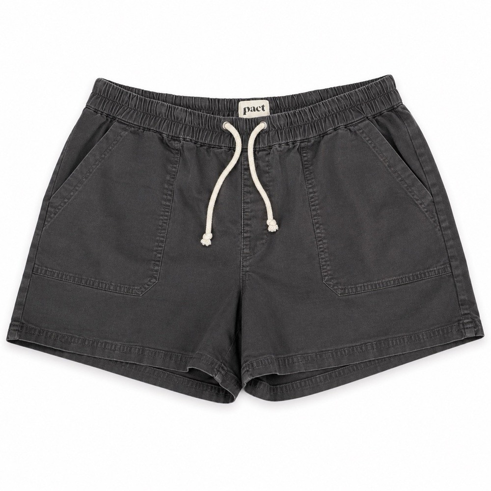 Pact Organic Cotton Shorts Women's L Gray Pull On Drawstring Casual Stretch